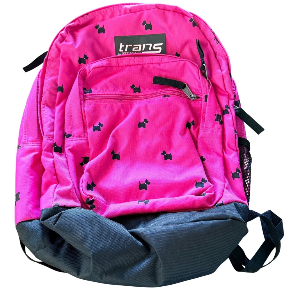 Trans by JanSport Pink Scottie Dog Print Backpack Black School Bag